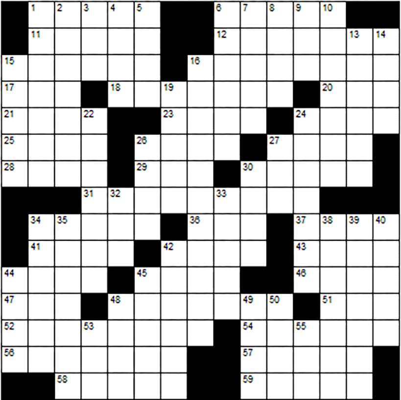 Blank crossword puzzle grid with numbered squares