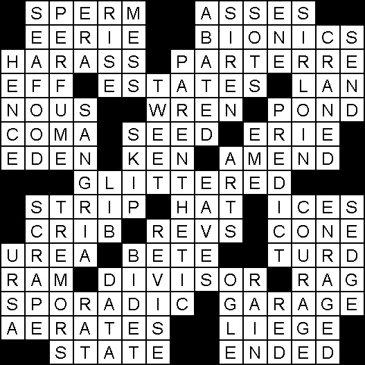 Completed crossword puzzle grid showing the answers