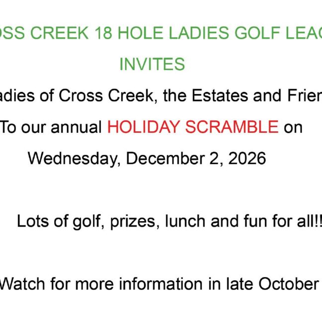 Invitation to the Cross Creek 18 Hole Ladies Golf League Holiday Scramble on December 2