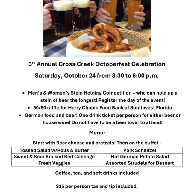 Flyer for the 3rd Annual Cross Creek Octoberfest Celebration on October 24